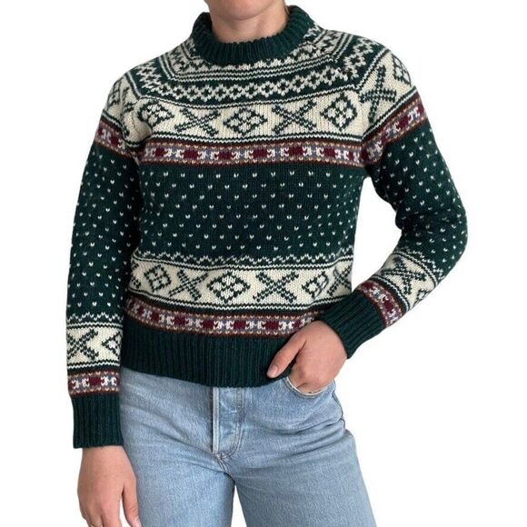 Vintage 90s Womens The Limited NWT Fair Isle 100% Wool Green Nordic Sweater Sz S - Picture 6 of 9